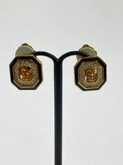 【中古品】【レディース】 Christian Dior クリスチャンディオール CDロゴ ラインストーン ブラック×ゴールドカラー ヴィンテージ クリスチャンディオールロゴ イヤリング 182-260307-SH-13-min カラー：ゴールド/ブラック 万代Net店