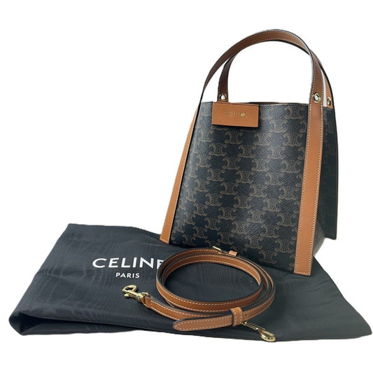 【中古美品】【レディース】 未使用 CELINE セリーヌ スモール キューボ バッグ / トリオンフキャンバス＆ナチュラルカーフスキン 180--SS-01-ich 万代Net店