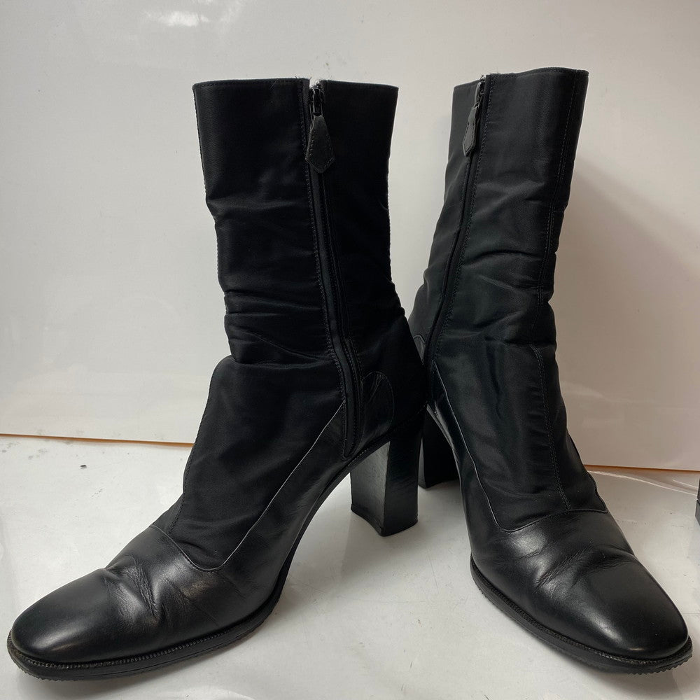 【中古品】【レディース】 HERMES エルメス レディース ブーツ ナイロン レザー 切替 サイドジップ ブラック サイズ37.5 183-260513-AA-05-ich 万代Net店