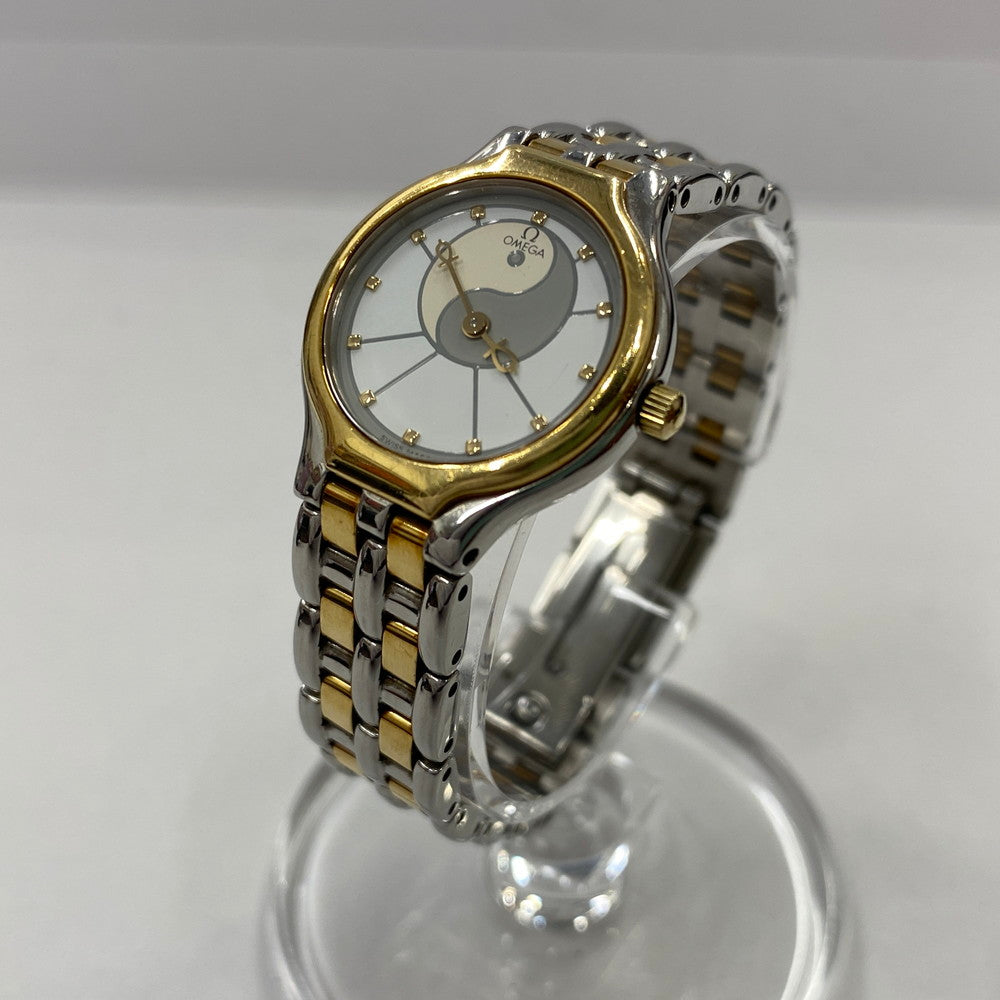 【中古品】【レディース】 OMEGA オメガ シンボル K18/ステンレス コンビ 595.0101 クォーツ レディース腕時計 稼働品 197-260614-KB-11-ich 万代Net店