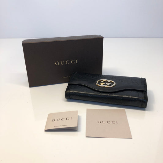 【現状渡し品】【レディース】 GUCCI グッチ 282431・2067 グッチシマ インターロッキング 長財布 ロングウォレット レザー (ICH) 181-260906-AS-1-hon カラー：ブラック 万代Net店