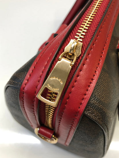 【中古品】【レディース】 COACH コーチ 83607 シグネチャー ローワン サッチェル 2WAY クロスボディ ハンドバッグ カバン (ICH) 188-260906-AS-12-hon カラー：ブラウン/レッド 万代Net店