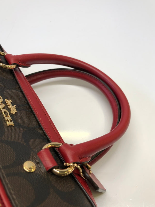 【中古品】【レディース】 COACH コーチ 83607 シグネチャー ローワン サッチェル 2WAY クロスボディ ハンドバッグ カバン (ICH) 188-260906-AS-12-hon カラー：ブラウン/レッド 万代Net店