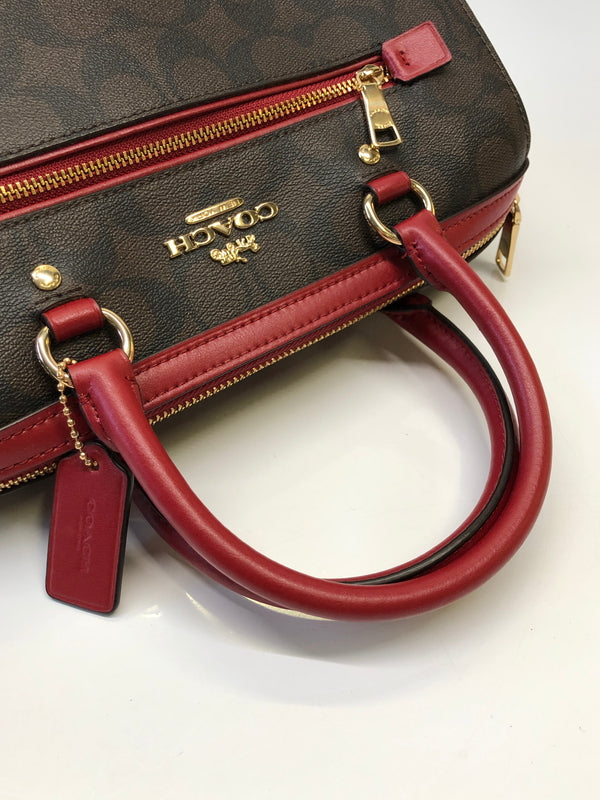 【中古品】【レディース】 COACH コーチ 83607 シグネチャー ローワン サッチェル 2WAY クロスボディ ハンドバッグ カバン (ICH) 188-260906-AS-12-hon カラー：ブラウン/レッド 万代Net店