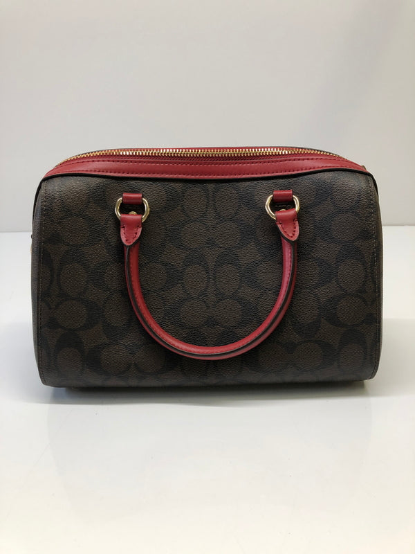 【中古品】【レディース】 COACH コーチ 83607 シグネチャー ローワン サッチェル 2WAY クロスボディ ハンドバッグ カバン (ICH) 188-260906-AS-12-hon カラー：ブラウン/レッド 万代Net店