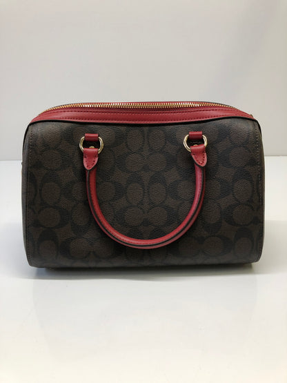 【中古品】【レディース】 COACH コーチ 83607 シグネチャー ローワン サッチェル 2WAY クロスボディ ハンドバッグ カバン (ICH) 188-260906-AS-12-hon カラー：ブラウン/レッド 万代Net店
