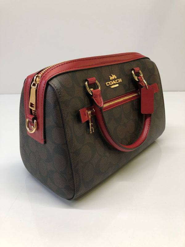 【中古品】【レディース】 COACH コーチ 83607 シグネチャー ローワン サッチェル 2WAY クロスボディ ハンドバッグ カバン (ICH) 188-260906-AS-12-hon カラー：ブラウン/レッド 万代Net店