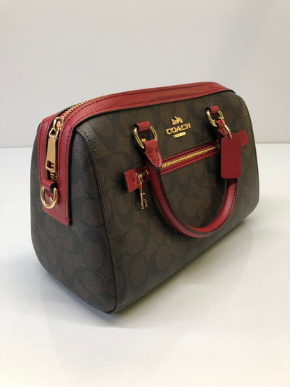 【中古品】【レディース】 COACH コーチ 83607 シグネチャー ローワン サッチェル 2WAY クロスボディ ハンドバッグ カバン (ICH) 188-260906-AS-12-hon カラー：ブラウン/レッド 万代Net店