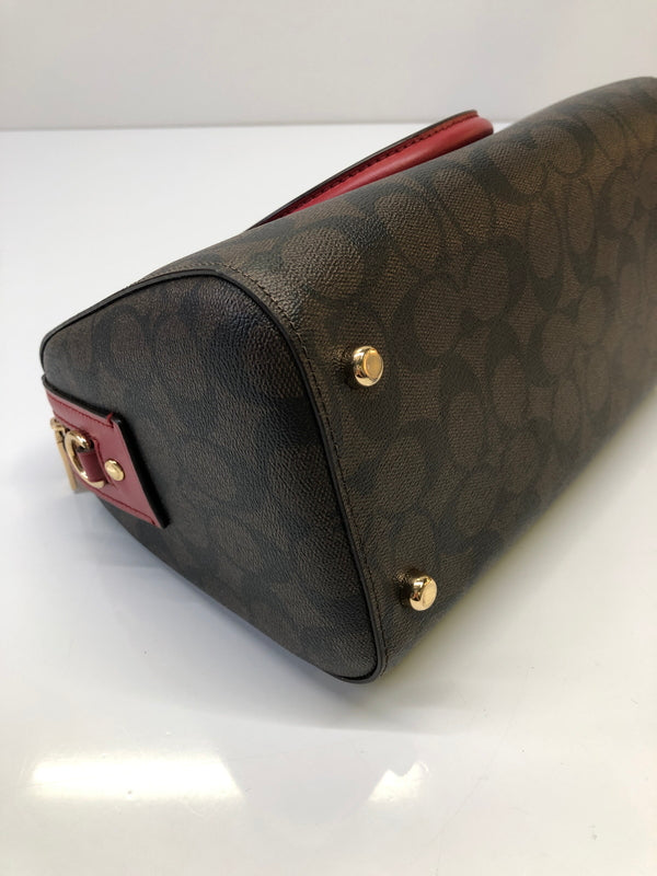 【中古品】【レディース】 COACH コーチ 83607 シグネチャー ローワン サッチェル 2WAY クロスボディ ハンドバッグ カバン (ICH) 188-260906-AS-12-hon カラー：ブラウン/レッド 万代Net店