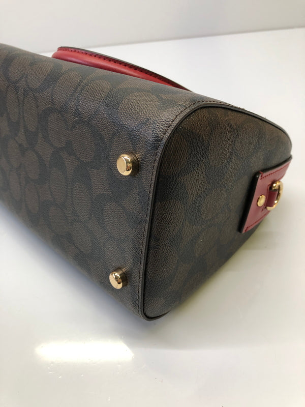 【中古品】【レディース】 COACH コーチ 83607 シグネチャー ローワン サッチェル 2WAY クロスボディ ハンドバッグ カバン (ICH) 188-260906-AS-12-hon カラー：ブラウン/レッド 万代Net店