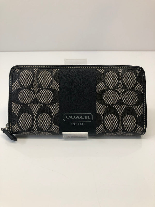 【中古品】【レディース】 COACH コーチ アコーディオン シグネチャー ストライプ PVCレザー ラウンドファスナー 長財布 ロングウォレット (ICH) 200-260912-AS-2-hon カラー：ブラック/グレー 万代Net店