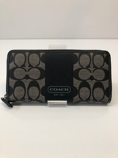 【中古品】【レディース】 COACH コーチ アコーディオン シグネチャー ストライプ PVCレザー ラウンドファスナー 長財布 ロングウォレット (ICH) 200-260912-AS-2-hon カラー：ブラック/グレー 万代Net店