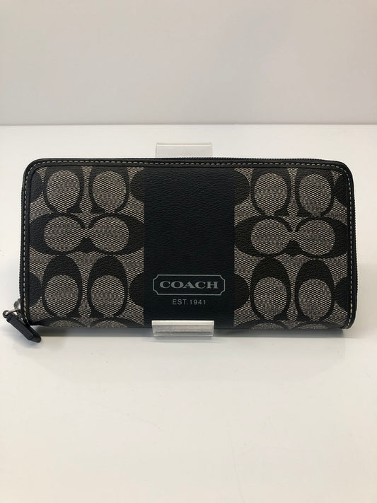 【中古品】【レディース】 COACH コーチ アコーディオン シグネチャー ストライプ PVCレザー ラウンドファスナー 長財布 ロングウォレット (ICH) 200-260912-AS-2-hon カラー：ブラック/グレー 万代Net店