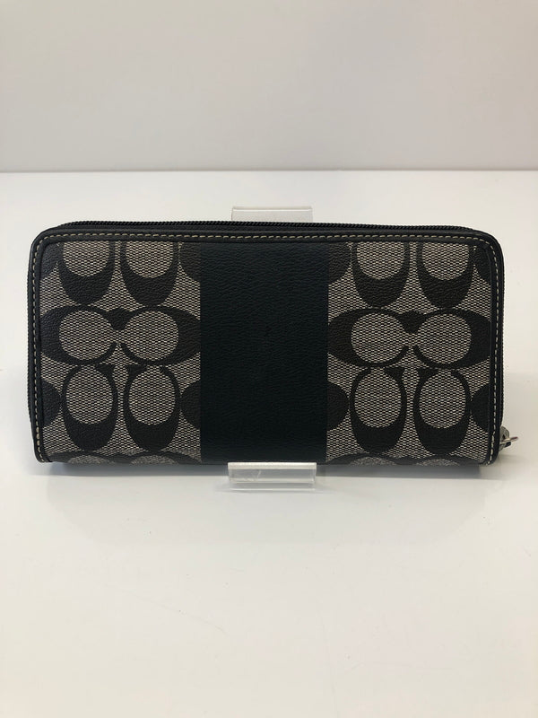 【中古品】【レディース】 COACH コーチ アコーディオン シグネチャー ストライプ PVCレザー ラウンドファスナー 長財布 ロングウォレット (ICH) 200-260912-AS-2-hon カラー：ブラック/グレー 万代Net店