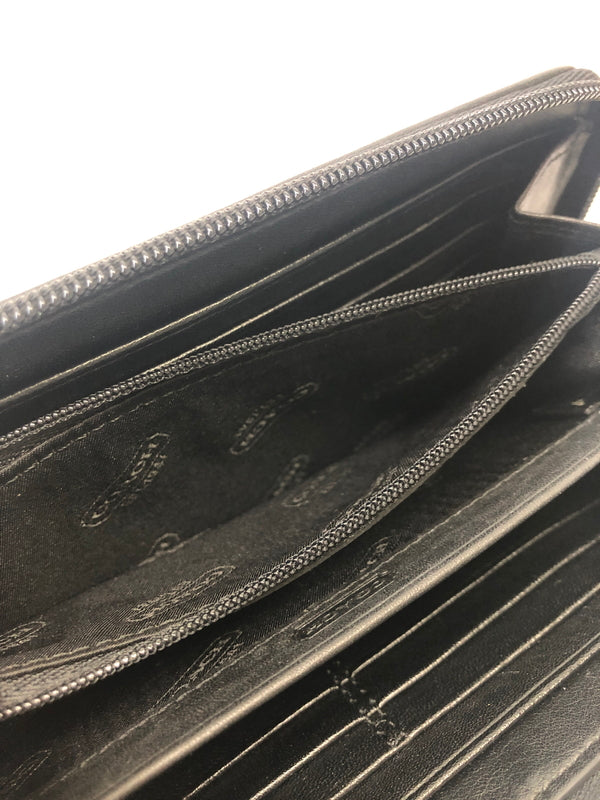 【中古品】【レディース】 COACH コーチ アコーディオン シグネチャー ストライプ PVCレザー ラウンドファスナー 長財布 ロングウォレット (ICH) 200-260912-AS-2-hon カラー：ブラック/グレー 万代Net店