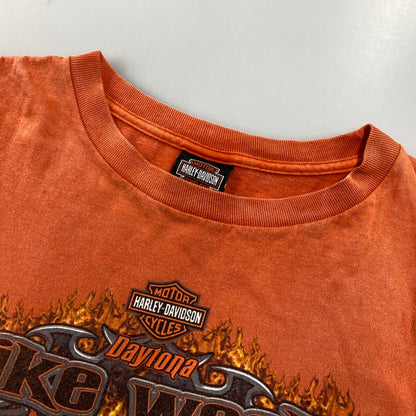 【中古品】【メンズ】 HARLEY DAVIDSON ハーレーダビッドソン DAYTONA BIKE WEEK PRINT S/S TEE c2007 プリント 半袖Tシャツ USA製 146-260713-as-14-izu サイズ：XL カラー：オレンジ 万代Net店