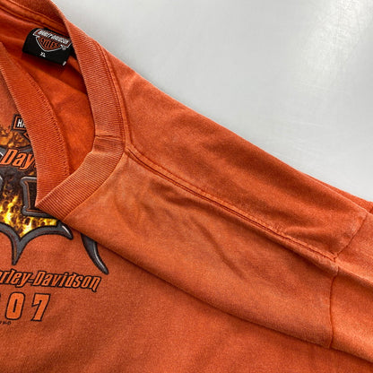【中古品】【メンズ】 HARLEY DAVIDSON ハーレーダビッドソン DAYTONA BIKE WEEK PRINT S/S TEE c2007 プリント 半袖Tシャツ USA製 146-260713-as-14-izu サイズ：XL カラー：オレンジ 万代Net店