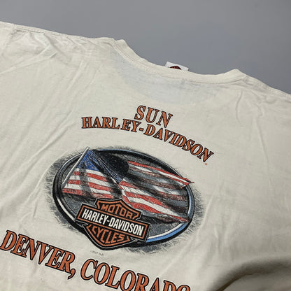 【現状渡し品】【メンズ】 HARLEY-DAVIDSON ハーレーダビッドソン 星条旗 PRINT S S TEE プリント ショートスリーブ Tシャツ トップス 半袖 145-260625-ya-07-izu サイズ：下記参照 カラー：ホワイト 万代Net店