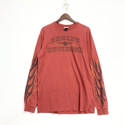 【中古品】【メンズ】 HARLEY-DAVIDSON ハーレーダビッドソン メキシコ製 00’S FLAME SLEEVE EAGLE フレイム スリーブ イーグル L S TEE ロング スリーブ Tシャツ トップス 長袖 146-260612-ya-02-izu サイズ：M カラー：レッド 万代Net店