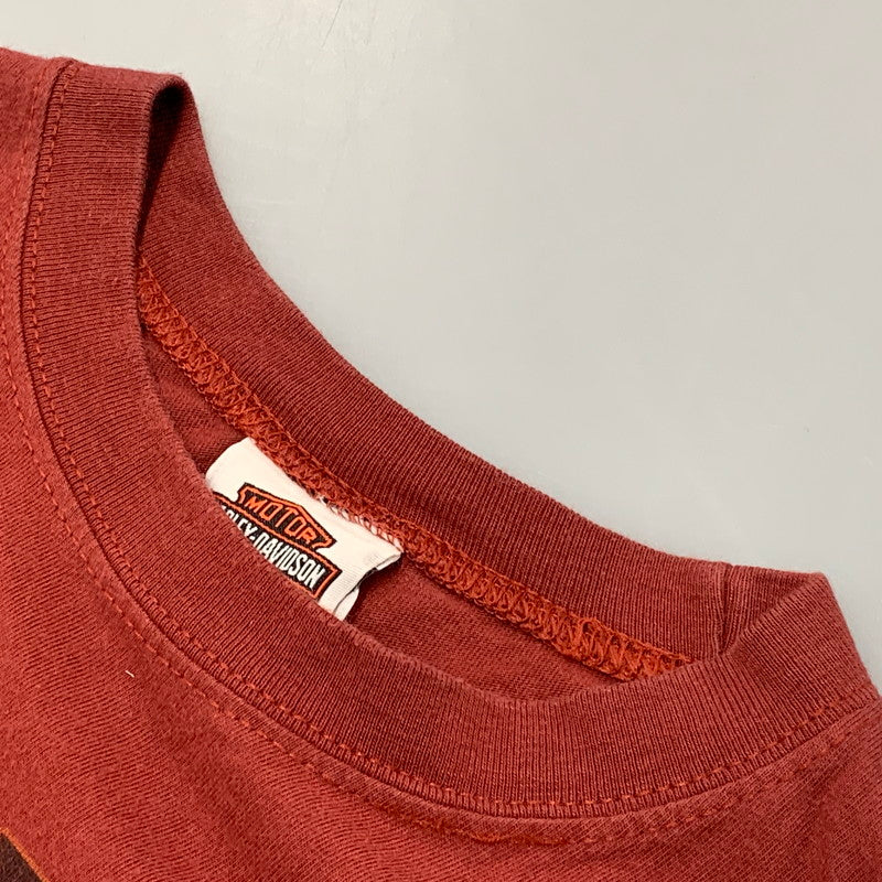【中古品】【メンズ】 HARLEY-DAVIDSON ハーレーダビッドソン メキシコ製 00’S FLAME SLEEVE EAGLE フレイム スリーブ イーグル L S TEE ロング スリーブ Tシャツ トップス 長袖 146-260612-ya-02-izu サイズ：M カラー：レッド 万代Net店