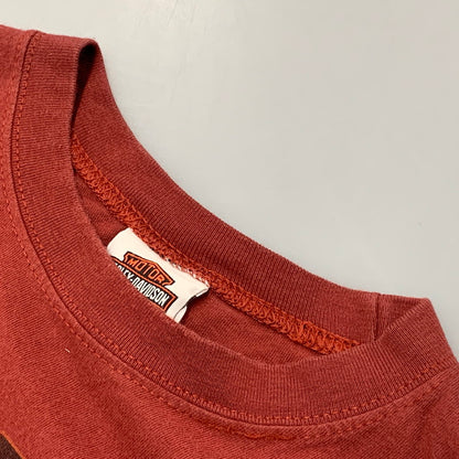 【中古品】【メンズ】 HARLEY-DAVIDSON ハーレーダビッドソン メキシコ製 00’S FLAME SLEEVE EAGLE フレイム スリーブ イーグル L S TEE ロング スリーブ Tシャツ トップス 長袖 146-260612-ya-02-izu サイズ：M カラー：レッド 万代Net店