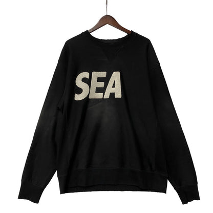 【中古品】【メンズ】 WIND AND SEA ウィンダンシー WDS-O-23-Q2-CS-02 SEA DAMAGED CREWNECK シー ダメージ クルーネック トップス 長袖 142-260615-cs-05-izu サイズ：L カラー：ブラック 万代Net店