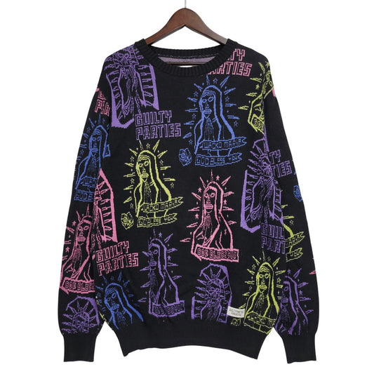 【中古品】【メンズ】 WACKO MARIA ワコマリア MARIA JACQUARD CREW NECK SWEATER マリア ジャガード クルー ネック ニット セーター トップス 142-260617-kh-11-izu サイズ：S カラー：ブラック 万代Net店