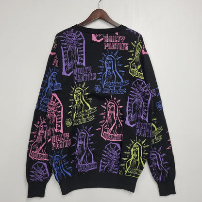 【中古品】【メンズ】 WACKO MARIA ワコマリア MARIA JACQUARD CREW NECK SWEATER マリア ジャガード クルー ネック ニット セーター トップス 142-260617-kh-11-izu サイズ：S カラー：ブラック 万代Net店