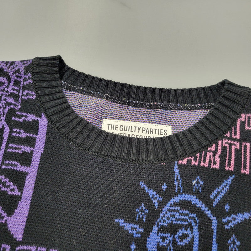 【中古品】【メンズ】 WACKO MARIA ワコマリア MARIA JACQUARD CREW NECK SWEATER マリア ジャガード クルー ネック ニット セーター トップス 142-260617-kh-11-izu サイズ：S カラー：ブラック 万代Net店