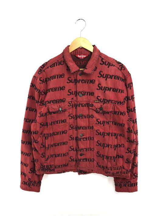 【現状渡し品】【メンズ】 SUPREME シュプリーム 21SS FRAYED LOGOS DENIM TRUCKER JACKET フレイ ロゴ デニム トラッカー ジャケット アウター 149-260527-na-07-tagh サイズ：M カラー：レッド 万代Net店