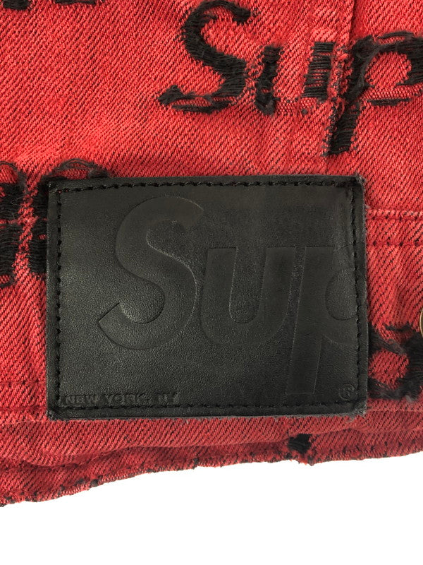 【現状渡し品】【メンズ】 SUPREME シュプリーム 21SS FRAYED LOGOS DENIM TRUCKER JACKET フレイ ロゴ デニム トラッカー ジャケット アウター 149-260527-na-07-tagh サイズ：M カラー：レッド 万代Net店