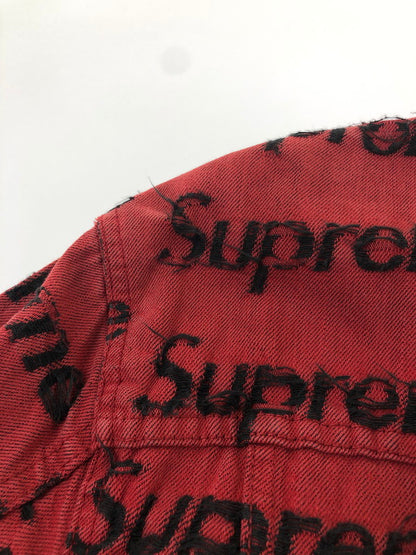 【現状渡し品】【メンズ】 SUPREME シュプリーム 21SS FRAYED LOGOS DENIM TRUCKER JACKET フレイ ロゴ デニム トラッカー ジャケット アウター 149-260527-na-07-tagh サイズ：M カラー：レッド 万代Net店