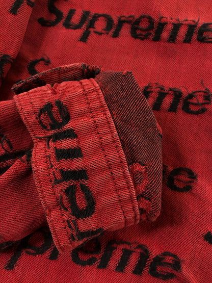 【現状渡し品】【メンズ】 SUPREME シュプリーム 21SS FRAYED LOGOS DENIM TRUCKER JACKET フレイ ロゴ デニム トラッカー ジャケット アウター 149-260527-na-07-tagh サイズ：M カラー：レッド 万代Net店