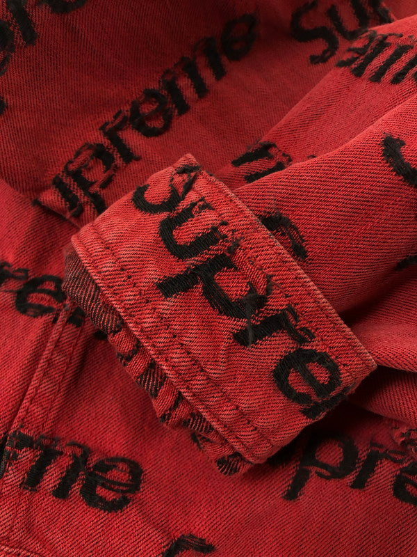 【現状渡し品】【メンズ】 SUPREME シュプリーム 21SS FRAYED LOGOS DENIM TRUCKER JACKET フレイ ロゴ デニム トラッカー ジャケット アウター 149-260527-na-07-tagh サイズ：M カラー：レッド 万代Net店