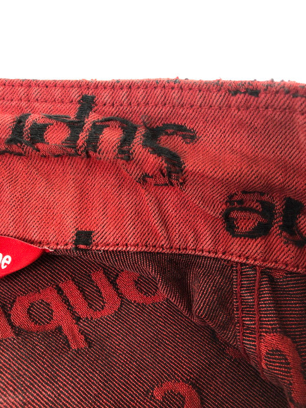 【現状渡し品】【メンズ】 SUPREME シュプリーム 21SS FRAYED LOGOS DENIM TRUCKER JACKET フレイ ロゴ デニム トラッカー ジャケット アウター 149-260527-na-07-tagh サイズ：M カラー：レッド 万代Net店