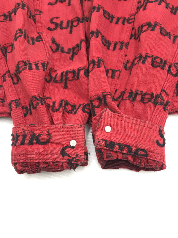 【現状渡し品】【メンズ】 SUPREME シュプリーム 21SS FRAYED LOGOS DENIM TRUCKER JACKET フレイ ロゴ デニム トラッカー ジャケット アウター 149-260527-na-07-tagh サイズ：M カラー：レッド 万代Net店