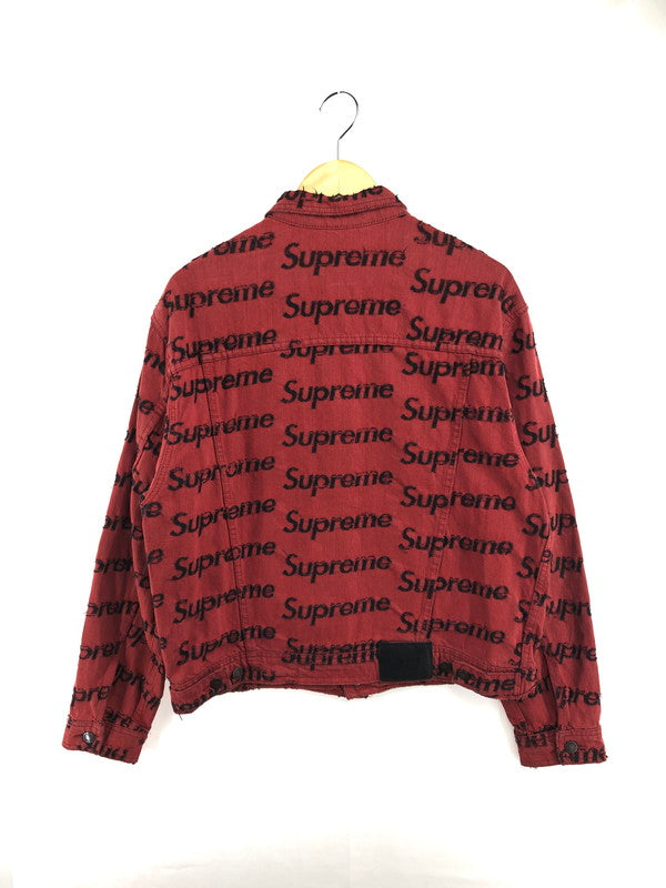 【現状渡し品】【メンズ】 SUPREME シュプリーム 21SS FRAYED LOGOS DENIM TRUCKER JACKET フレイ ロゴ デニム トラッカー ジャケット アウター 149-260527-na-07-tagh サイズ：M カラー：レッド 万代Net店