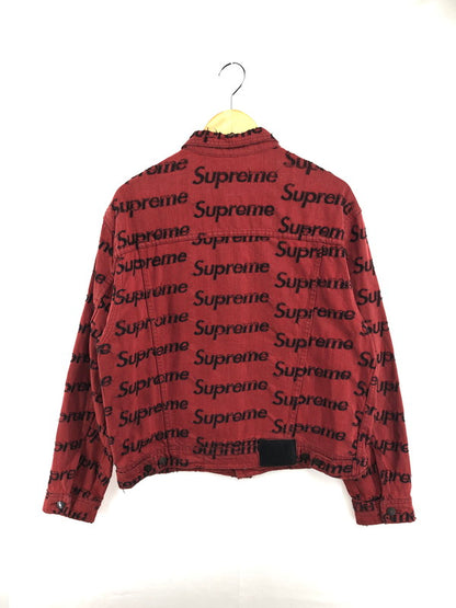 【現状渡し品】【メンズ】 SUPREME シュプリーム 21SS FRAYED LOGOS DENIM TRUCKER JACKET フレイ ロゴ デニム トラッカー ジャケット アウター 149-260527-na-07-tagh サイズ：M カラー：レッド 万代Net店