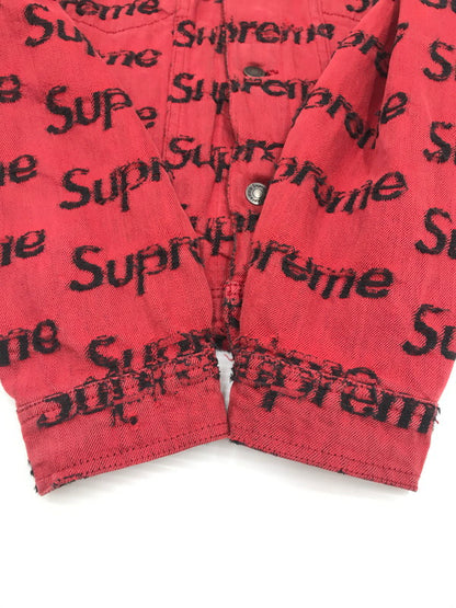 【現状渡し品】【メンズ】 SUPREME シュプリーム 21SS FRAYED LOGOS DENIM TRUCKER JACKET フレイ ロゴ デニム トラッカー ジャケット アウター 149-260527-na-07-tagh サイズ：M カラー：レッド 万代Net店