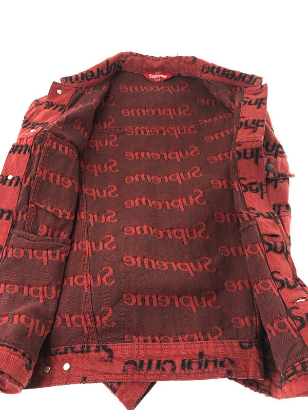 【現状渡し品】【メンズ】 SUPREME シュプリーム 21SS FRAYED LOGOS DENIM TRUCKER JACKET フレイ ロゴ デニム トラッカー ジャケット アウター 149-260527-na-07-tagh サイズ：M カラー：レッド 万代Net店