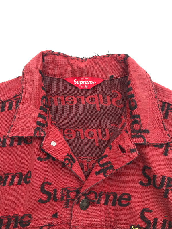 【現状渡し品】【メンズ】 SUPREME シュプリーム 21SS FRAYED LOGOS DENIM TRUCKER JACKET フレイ ロゴ デニム トラッカー ジャケット アウター 149-260527-na-07-tagh サイズ：M カラー：レッド 万代Net店