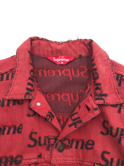【現状渡し品】【メンズ】 SUPREME シュプリーム 21SS FRAYED LOGOS DENIM TRUCKER JACKET フレイ ロゴ デニム トラッカー ジャケット アウター 149-260527-na-07-tagh サイズ：M カラー：レッド 万代Net店