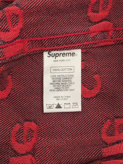 【現状渡し品】【メンズ】 SUPREME シュプリーム 21SS FRAYED LOGOS DENIM TRUCKER JACKET フレイ ロゴ デニム トラッカー ジャケット アウター 149-260527-na-07-tagh サイズ：M カラー：レッド 万代Net店
