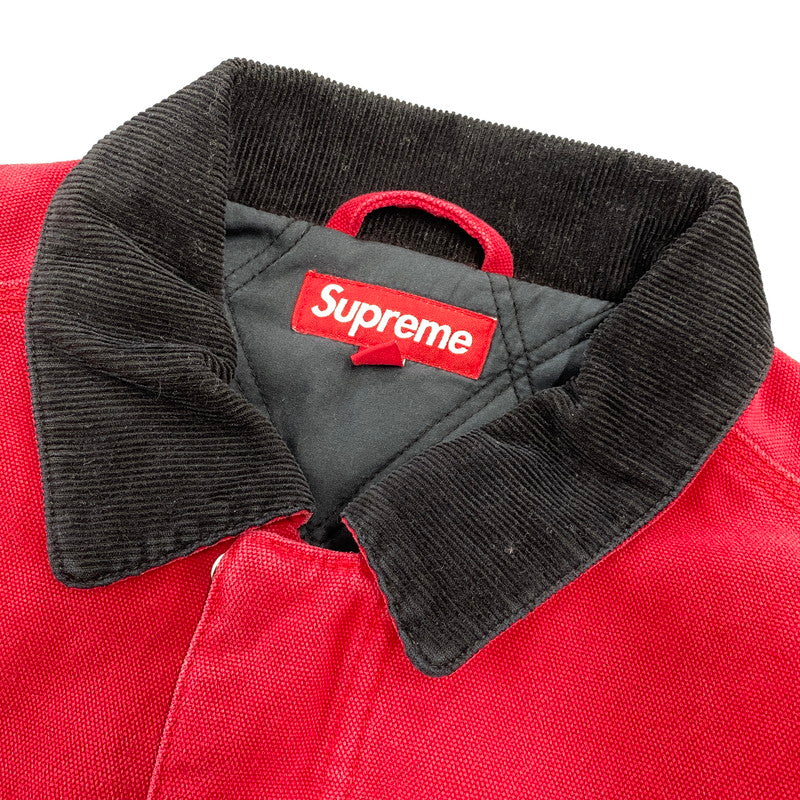 【中古品】【メンズ】 SUPREME シュプリーム OLD ENGLISH CANVAS WORK JACKET オールド イングリッシュ キャンバス ワーク ジャケット アウター 149-260906-kh-13-izu サイズ：L カラー：ブラック×レッド 万代Net店