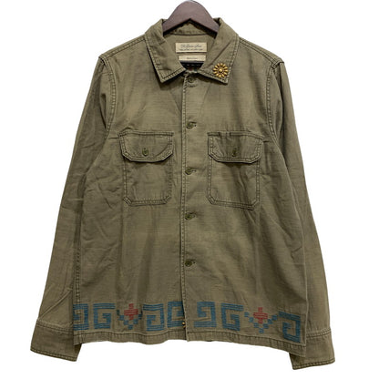 【中古品】【メンズ】 REMI RELIEF レミレリーフ STUDS NATIVE MILITARY SHIRT スタッズ ネイティブ ミリタリー シャツ トップス 長袖 145-260714-cs-17-izu サイズ：XL カラー：カーキ 万代Net店