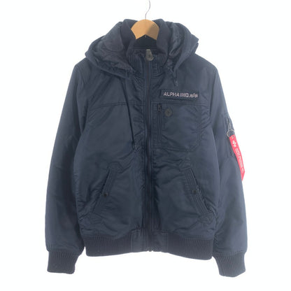 【中古品】【メンズ】 ALPHA INDUSTRIES HOODED RIB JACKET アルファインダストリーズ リブジャケット ミリタリー ブルゾン ブランド 古着 145-260725-gm-10-fuzh サイズ：L カラー：ネイビー 万代Net店