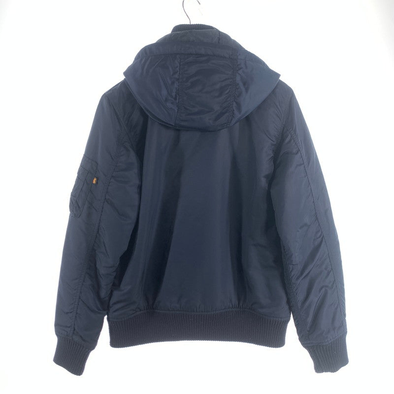 【中古品】【メンズ】 ALPHA INDUSTRIES HOODED RIB JACKET アルファインダストリーズ リブジャケット ミリタリー ブルゾン ブランド 古着 145-260725-gm-10-fuzh サイズ：L カラー：ネイビー 万代Net店