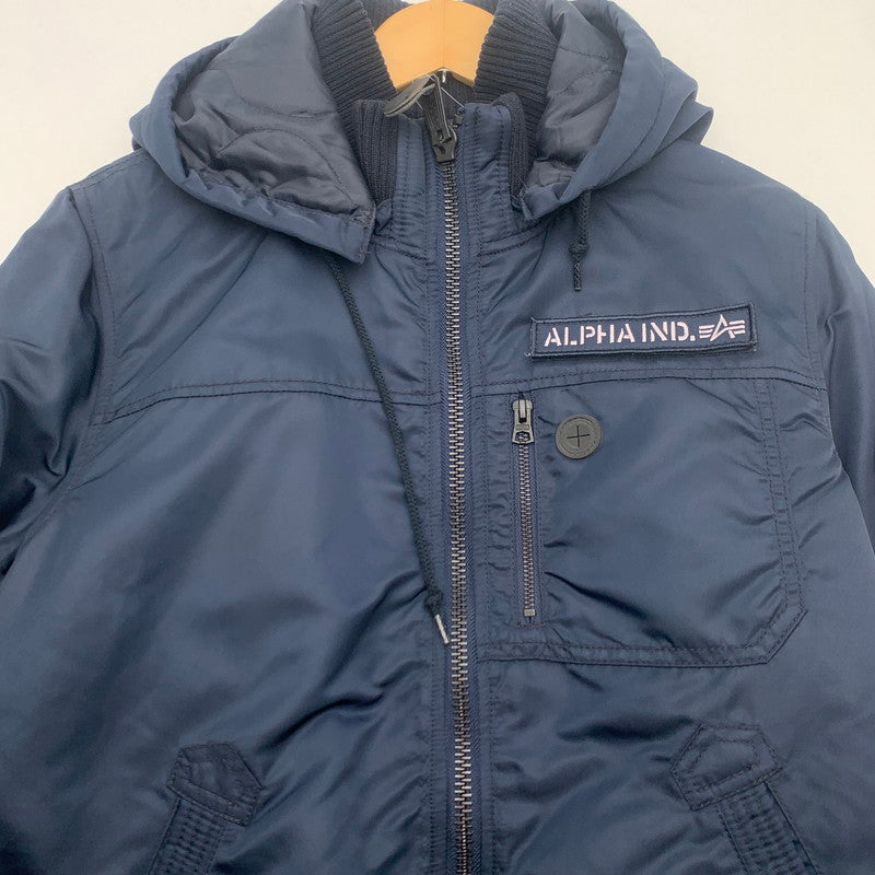 【中古品】【メンズ】 ALPHA INDUSTRIES HOODED RIB JACKET アルファインダストリーズ リブジャケット ミリタリー ブルゾン ブランド 古着 145-260725-gm-10-fuzh サイズ：L カラー：ネイビー 万代Net店