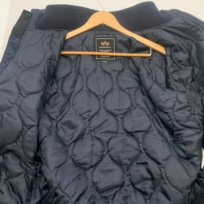 【中古品】【メンズ】 ALPHA INDUSTRIES HOODED RIB JACKET アルファインダストリーズ リブジャケット ミリタリー ブルゾン ブランド 古着 145-260725-gm-10-fuzh サイズ：L カラー：ネイビー 万代Net店