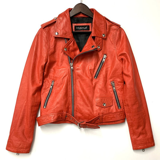【中古品】【レディース】 HARUF ハルフ LAMB LEATHER DOUBLE RIDERS JACKET ラムレザー ダブルライダースジャケット アウター 168-251226-as-07-izu サイズ：L カラー：レッド 万代Net店